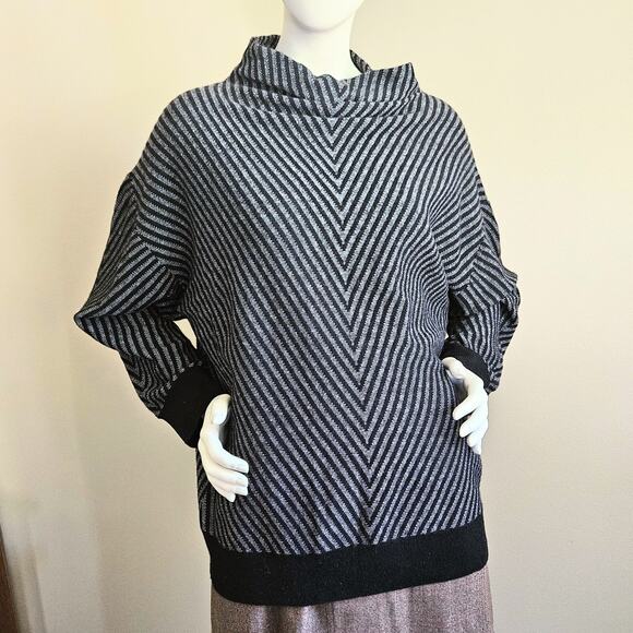 100% Cashmere Funnel Neck/ Mock Neck Sweater Chevron Stripe Soft Cozy Size L - Picture 1 of 10